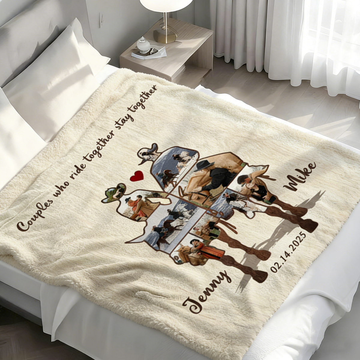 Custom Couple Cowboy Photo Collage Blanket , Personalized Couple Horse Riding Gift, Riding Partners Horse Riding Gifts