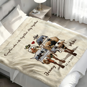 Custom Couple Cowboy Photo Collage Blanket , Personalized Couple Horse Riding Gift, Riding Partners Horse Riding Gifts