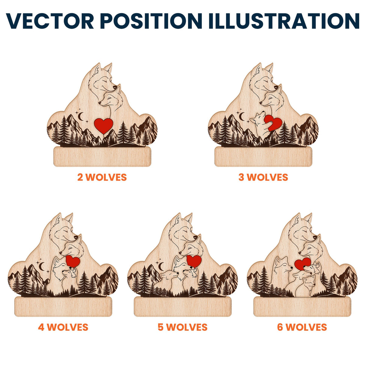 Wooden Wolf Family With Names - Personalized Wooden Puzzle Gift For Family Members