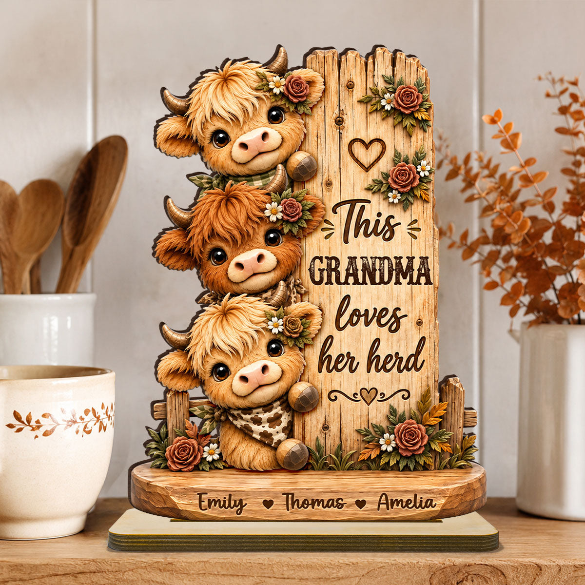 Personalized "This Grandma Loves Her Herd" Wooden Plaque – Cozy Fall Gift For Grandma