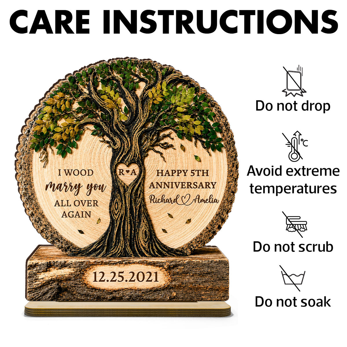 "I Wood Marry You" – Couple Tree Personalized Wooden Plaque | Gift For Couples