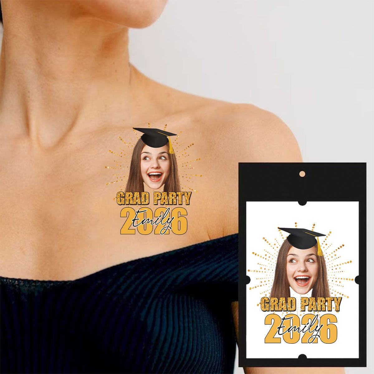Custom Temporary Grand Party Tattoo With Personalized Photo, Text Name, Fake Tattoo, Gift For Graduation