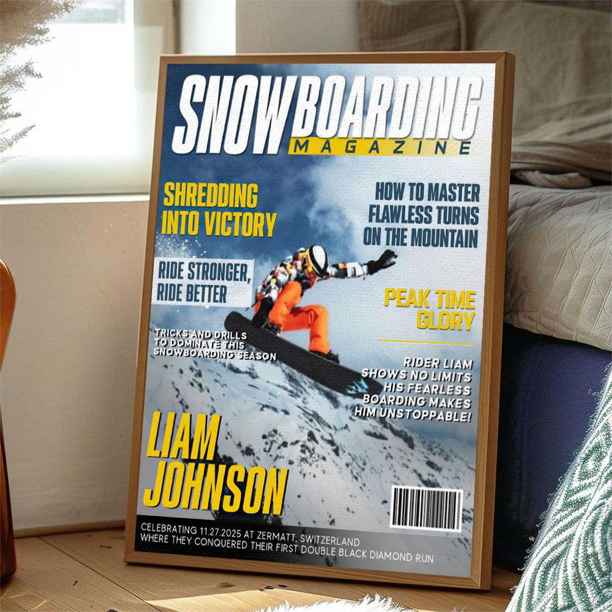 Personalized Snowboarding Magazine Cover Canvas, Snowboarding Player Gift, Unique Gifts For Snowboarding Lover