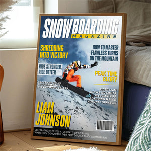 Personalized Snowboarding Magazine Cover Canvas, Snowboarding Player Gift, Unique Gifts For Snowboarding Lover