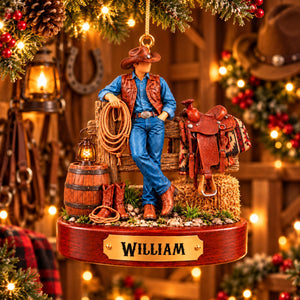 Personalized Cowboy Cowgirl Ornament, Custom Western Christmas Ornament