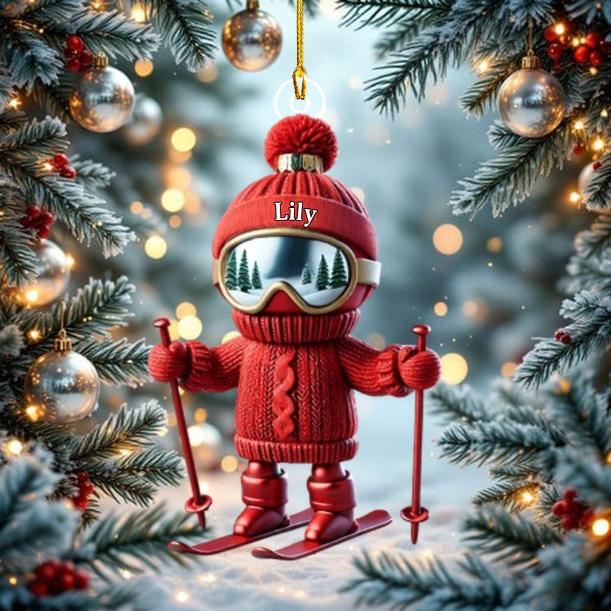 Custom Name Skiing Ornament Personalized Acrylic Ornament Christmas Gift for Skiing Lover