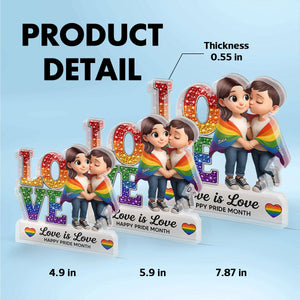 Pride Month Gift for LGBTQ+ Couple – Personalized "Love Is Love" Acrylic Block Plaque