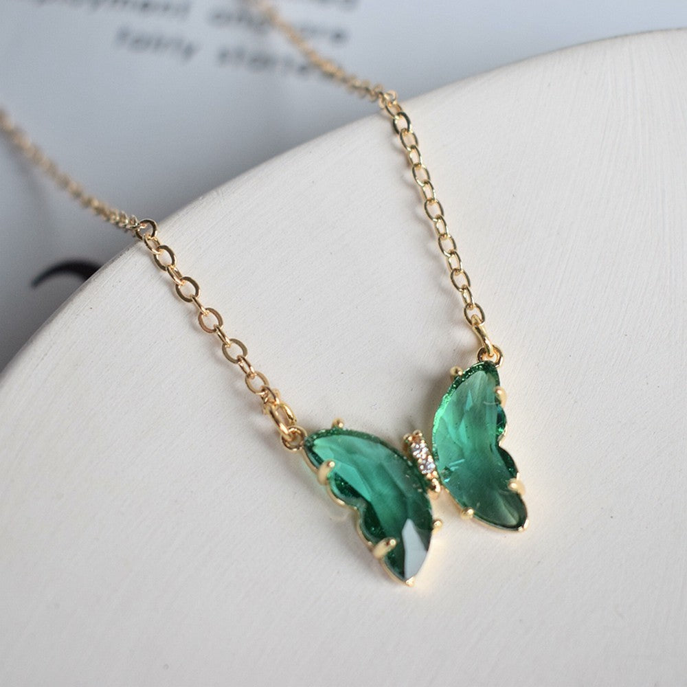 Crystal Butterfly Charm Necklace