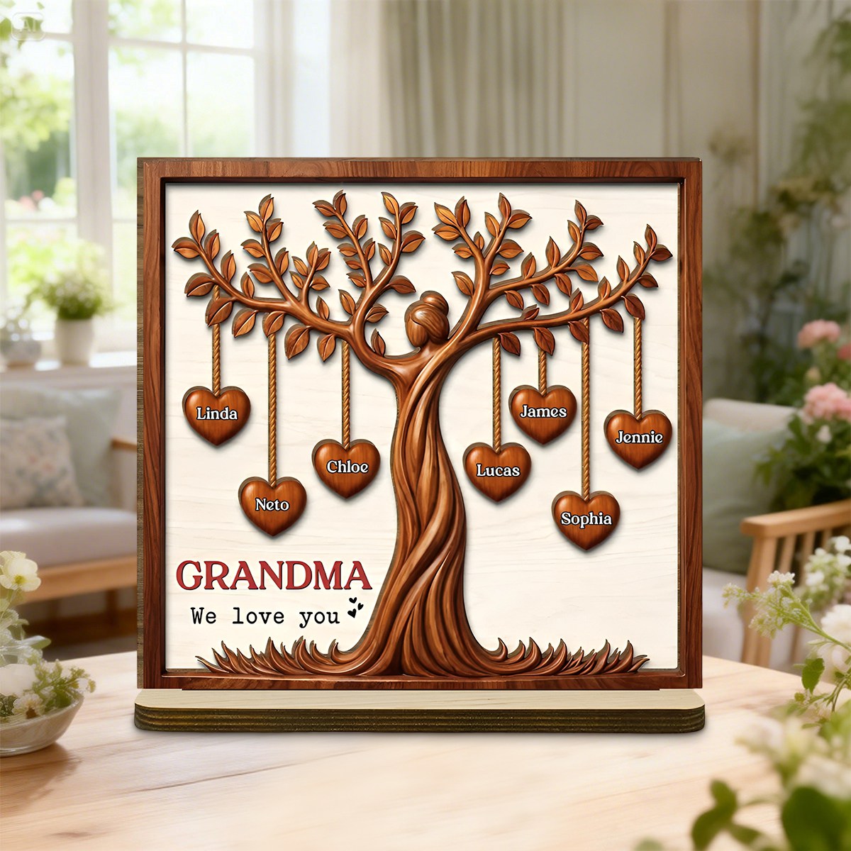 Family Hearts Tree - Personalized Wood Plaque - Mother's day Gift for Grandma Mom