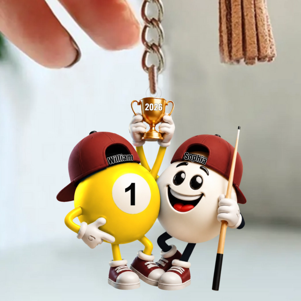 "Billiard Couple" – Personalized Keychain | A Fun Gift For Pool Lovers & Players