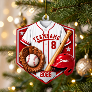 Personalized Baseball Player Acrylic Ornament | Custom Name, Team Name, Jersey Number & Color | Gift For Players, Coaches & Baseball Fans