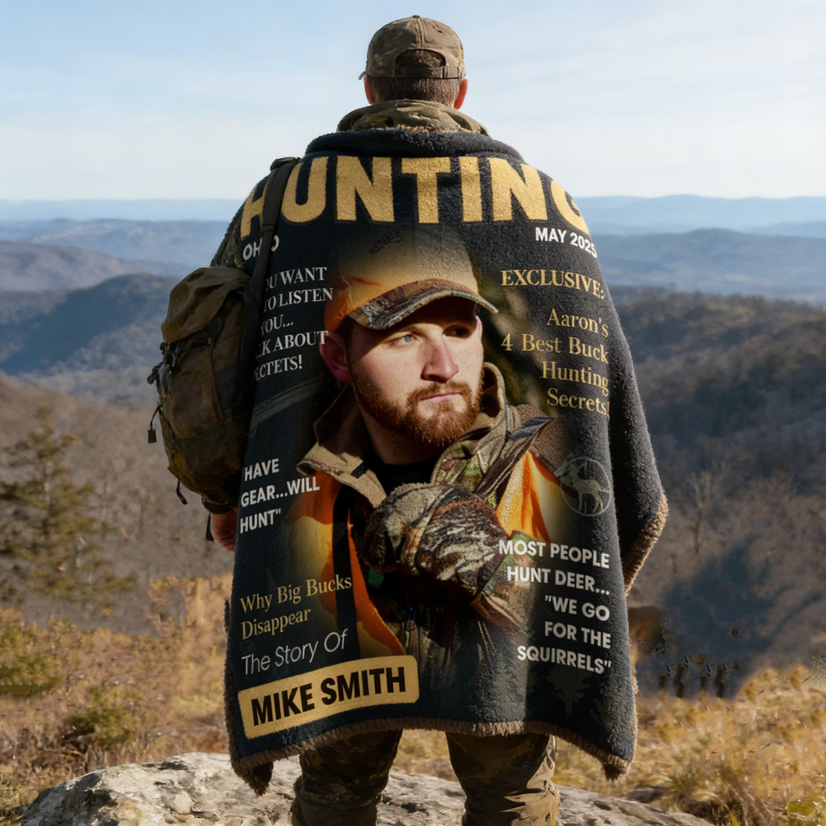 Personalized Hunter Magazine Cover Blanket, Custom Gift For Hunter, Hunting Gift For Man