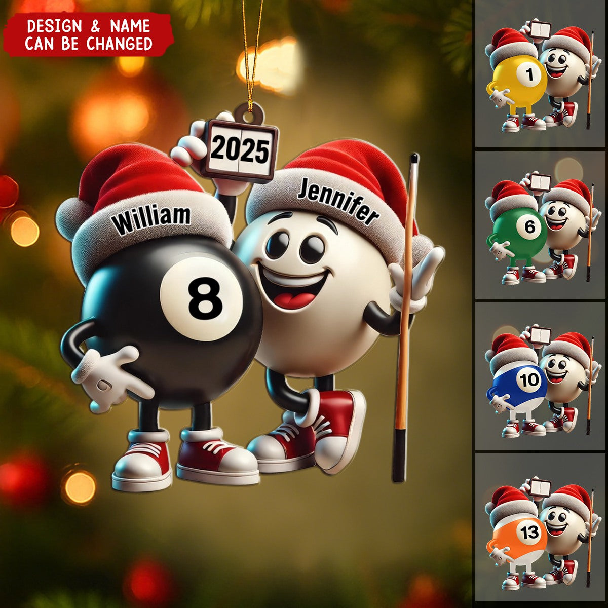 Custom Name Billiard Couple Ornament, Billiard Lover Christmas Gift