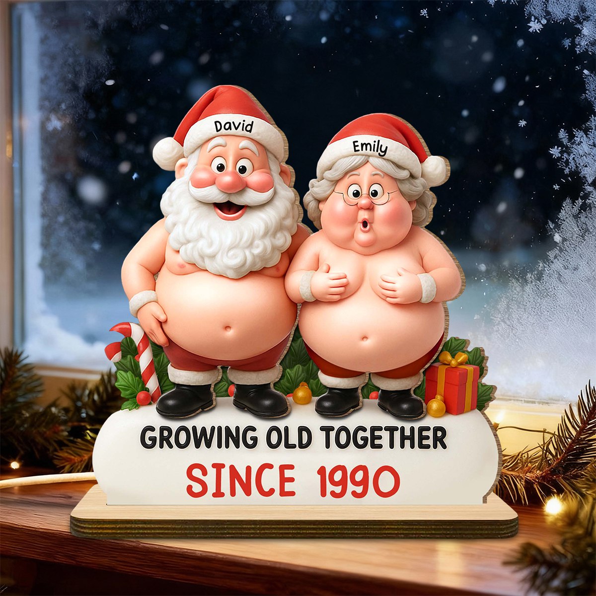 Growing Old Together Santa And Mrs Claus Figurine, Wood Plaque, Gift For Couples
