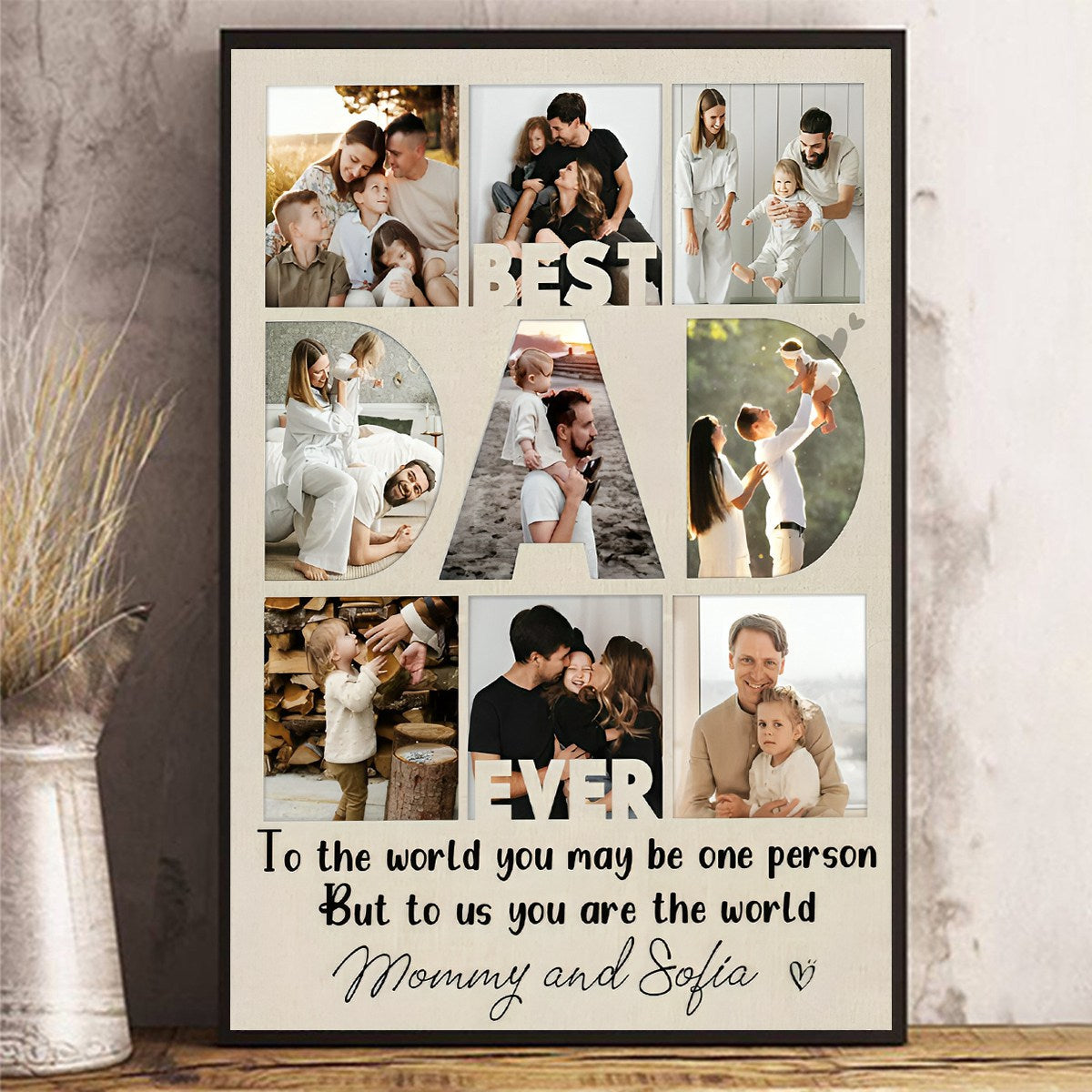 Personalized Best Dad Ever Collage Canvas Poster, Gift For Dad On Father's Day