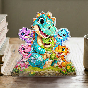 Family Keepsake Gift – Personalized "Happy Dino Family" Custom Shape Acrylic Plaque