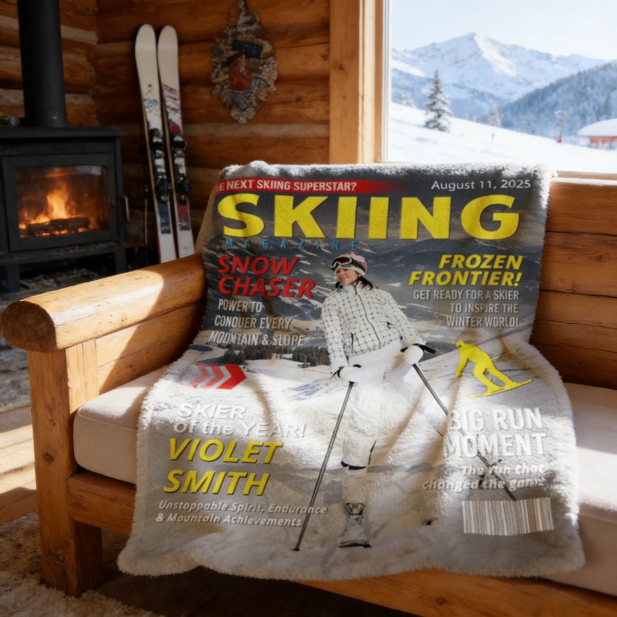 Custom Skiing Magazine Cover Blanket– Skiing Gift Ideas, Skiing Lover Gift