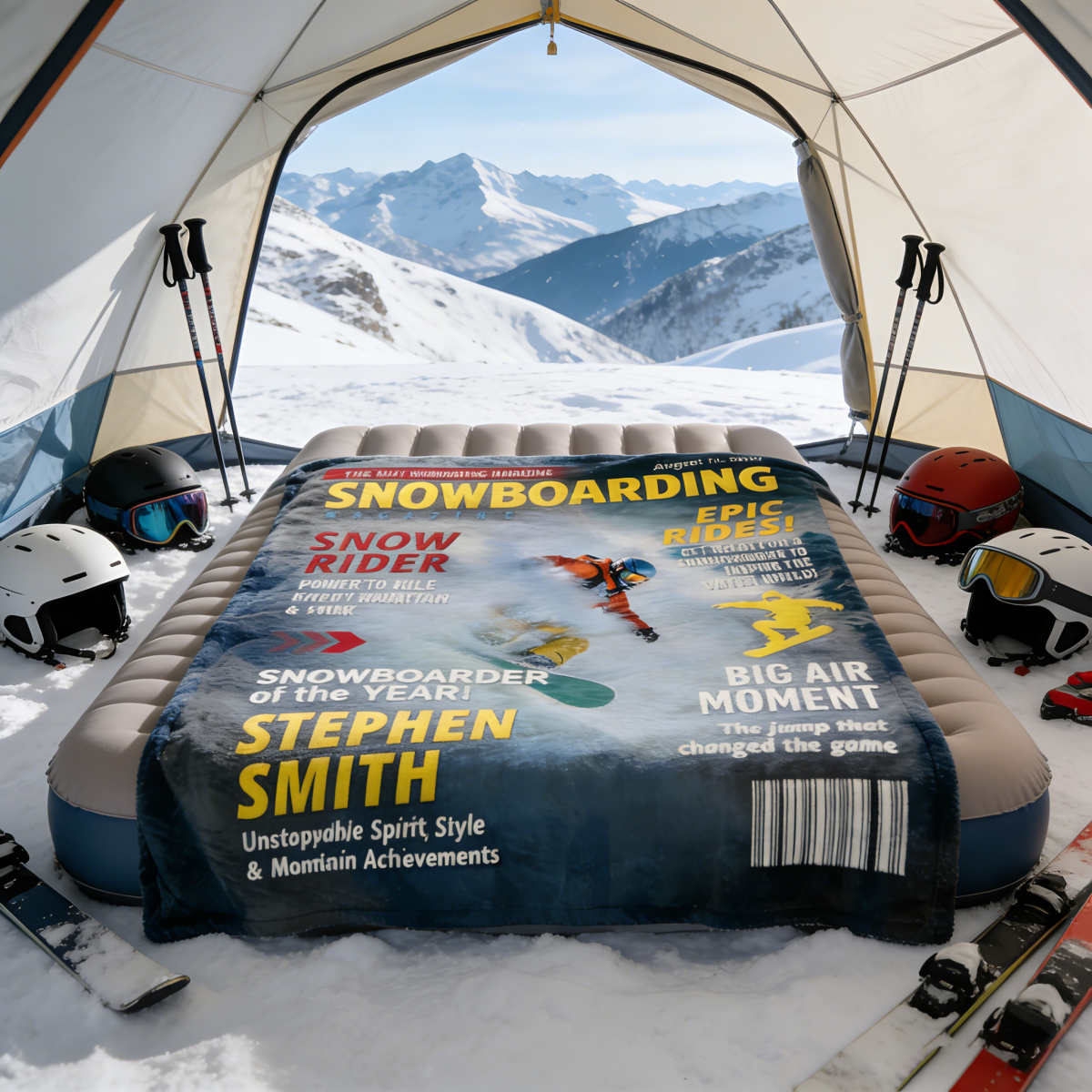 Custom Snowboarding Magazine Cover Blanket– Snowboard Gift, Gift for Snowboard Lovers