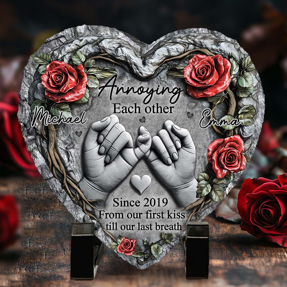 Till Our Last Breath - Personalized Couple Heart Shaped Garden Stone Slate