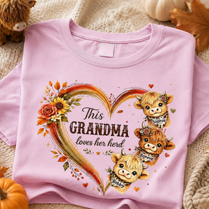 Personalized "Grandma's Herd" Highland Cow T-Shirt – Cozy Gift For Grandma