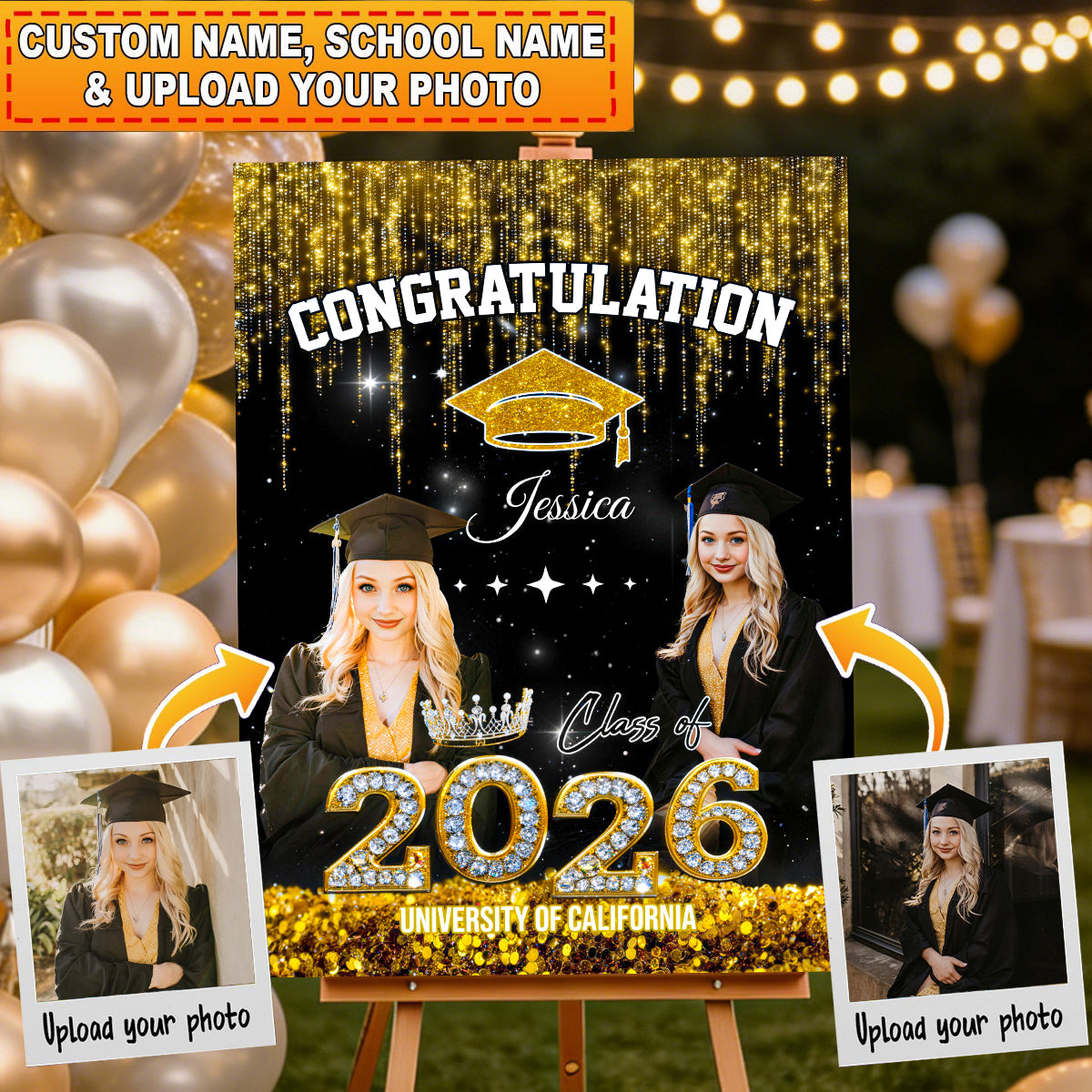 Congratulation Class Of 2026 Glitter Custom Party Welcome Sign - Personalized Graduation Decoration