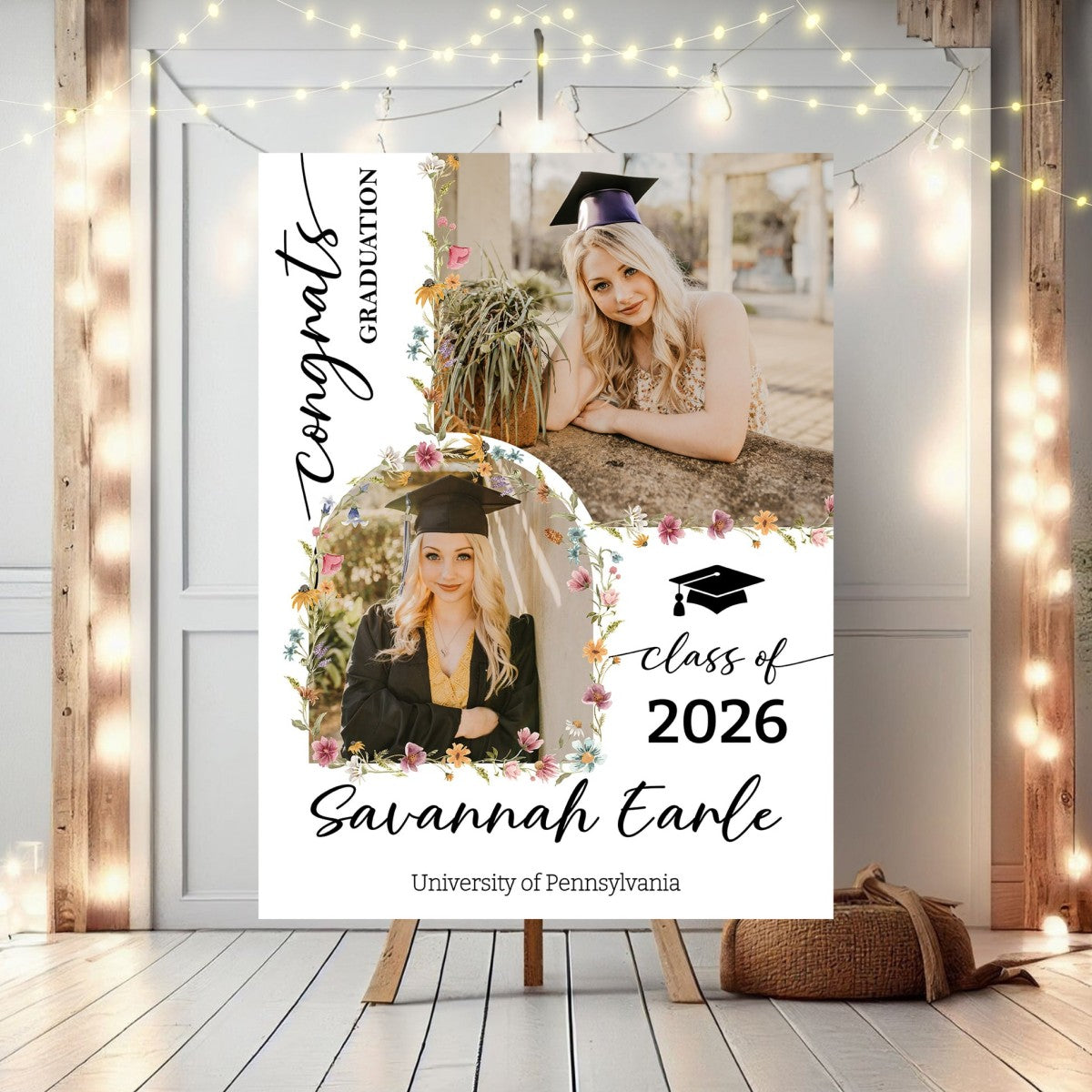 Custom Class Of 2026 Floral - Graduation Party Welcome Sign - Personalized Graduation Decoration