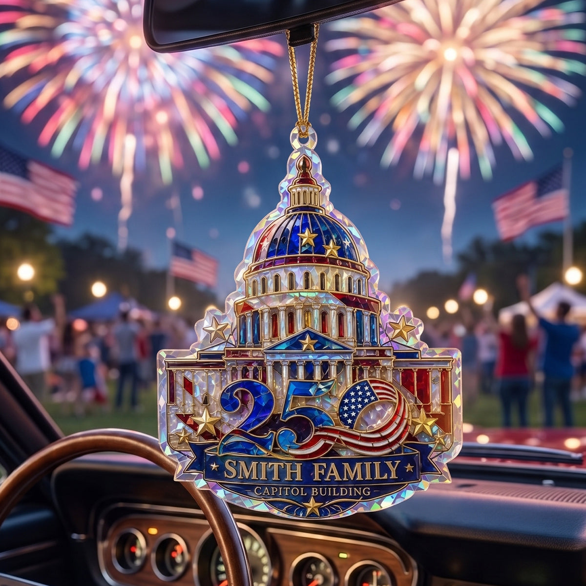 Personalized Capitol Building Acrylic Ornament – America 250th Hologram Patriotic Keepsake