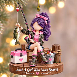 Personalized Fishing Girl Acrylic Christmas Ornament – Custom Name Keepsake | Gift For Fisherwomen, Daughters & Fishing Lovers