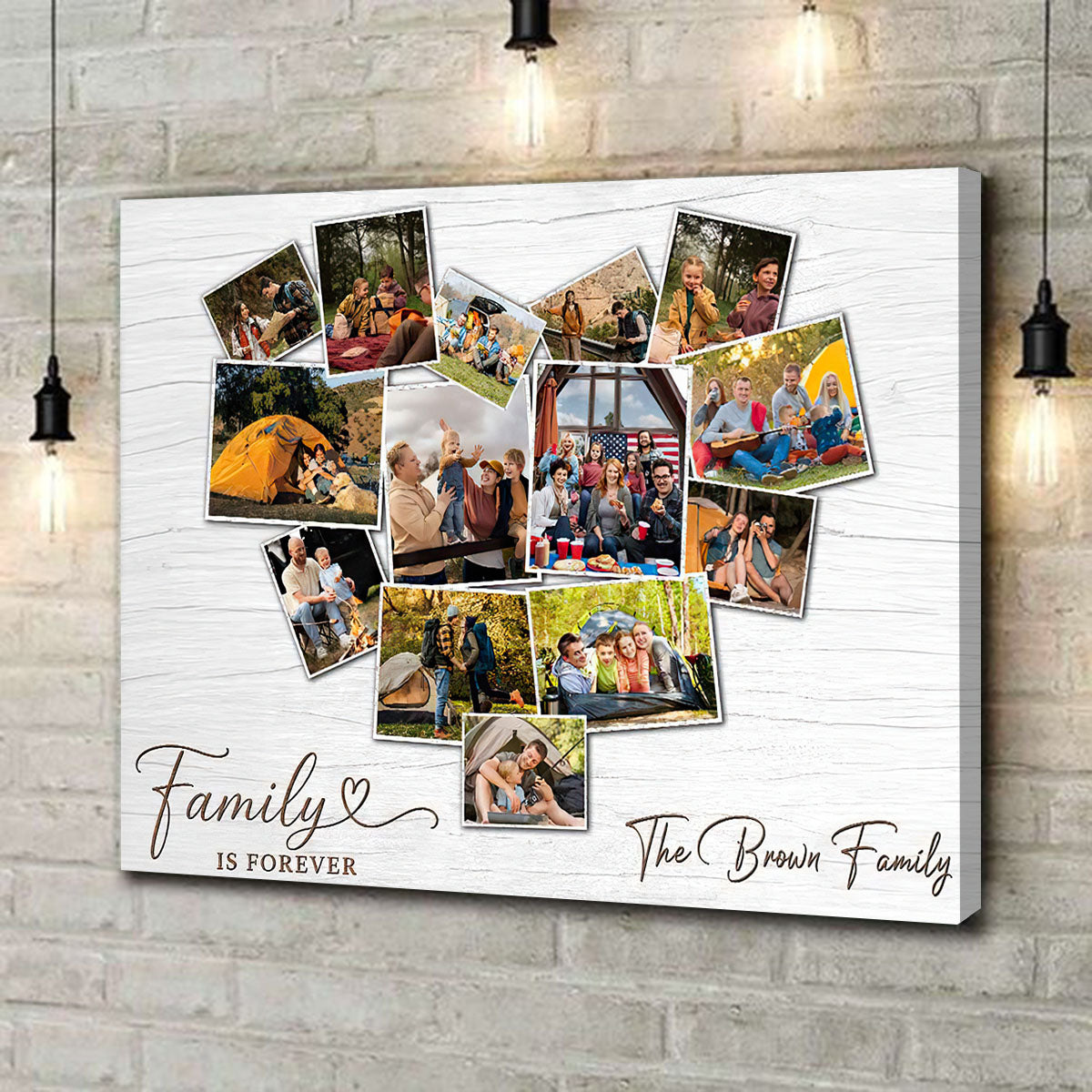 Custom Heart Photo Collage Canvas Poster, Personalized Message and Photos Gift
