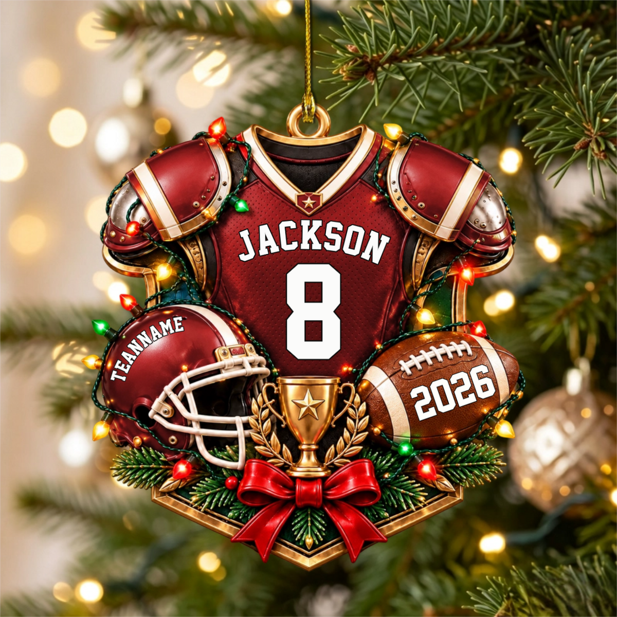 Personalized Football Ornament – Custom Name & Jersey Number Keepsake | Gift For Kids & Football Players