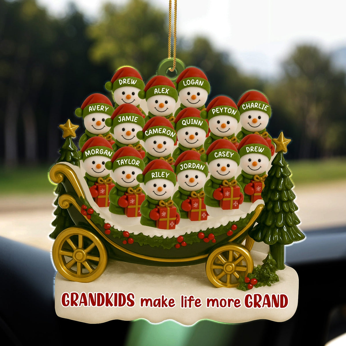 Grandkids Make Life More Grand, Christmas Tree And Sleigh Personalized Acrylic Ornament