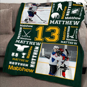 Hockey Name Blanket Personalized With Photo, Custom Gifts For Hockey Player, Field Hockey Gifts