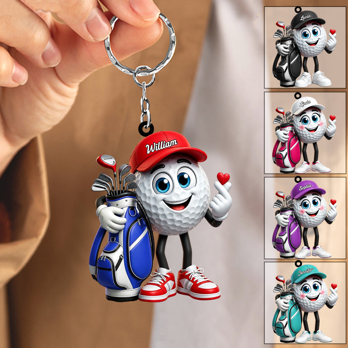 Sending You Golf Love Cute Personalized Golf Ball Mascot Keychain Gift for Male & Female Golfer