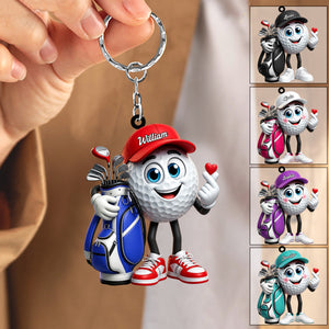 Sending You Golf Love Cute Personalized Golf Ball Mascot Keychain Gift for Male & Female Golfer