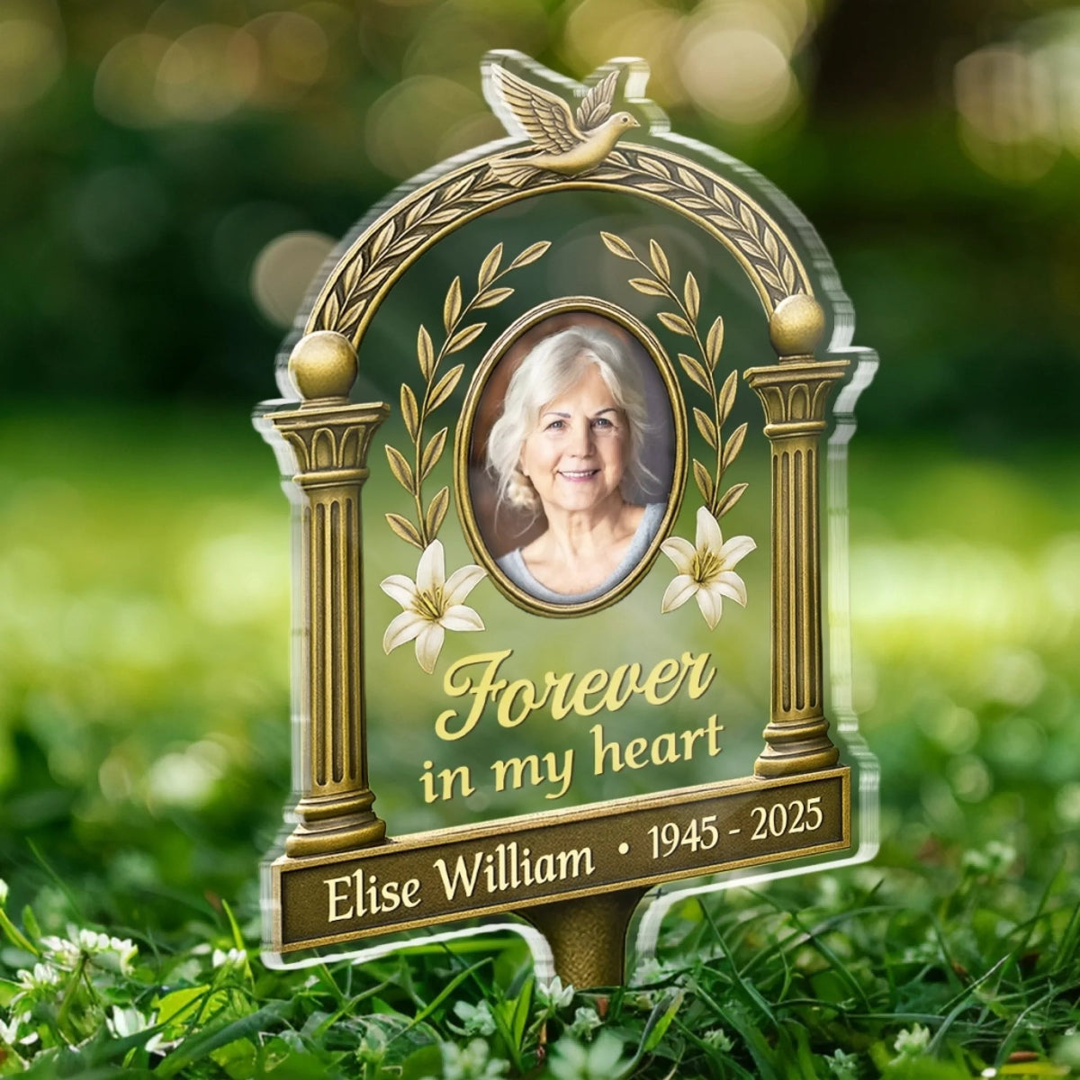 Custom Photo Carried In My Heart - Memorial Personalized Custom Stain Glass Style Acrylic Garden Stake
