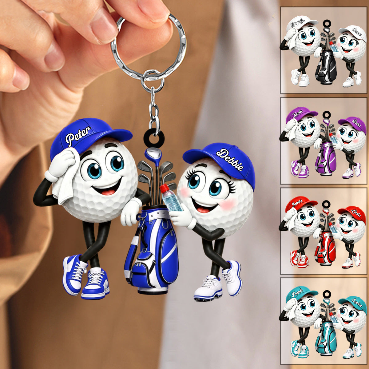 Golf Ball Couple Mascot Personalized Golf Ball Mascot Keychain Gift for Golf Lovers