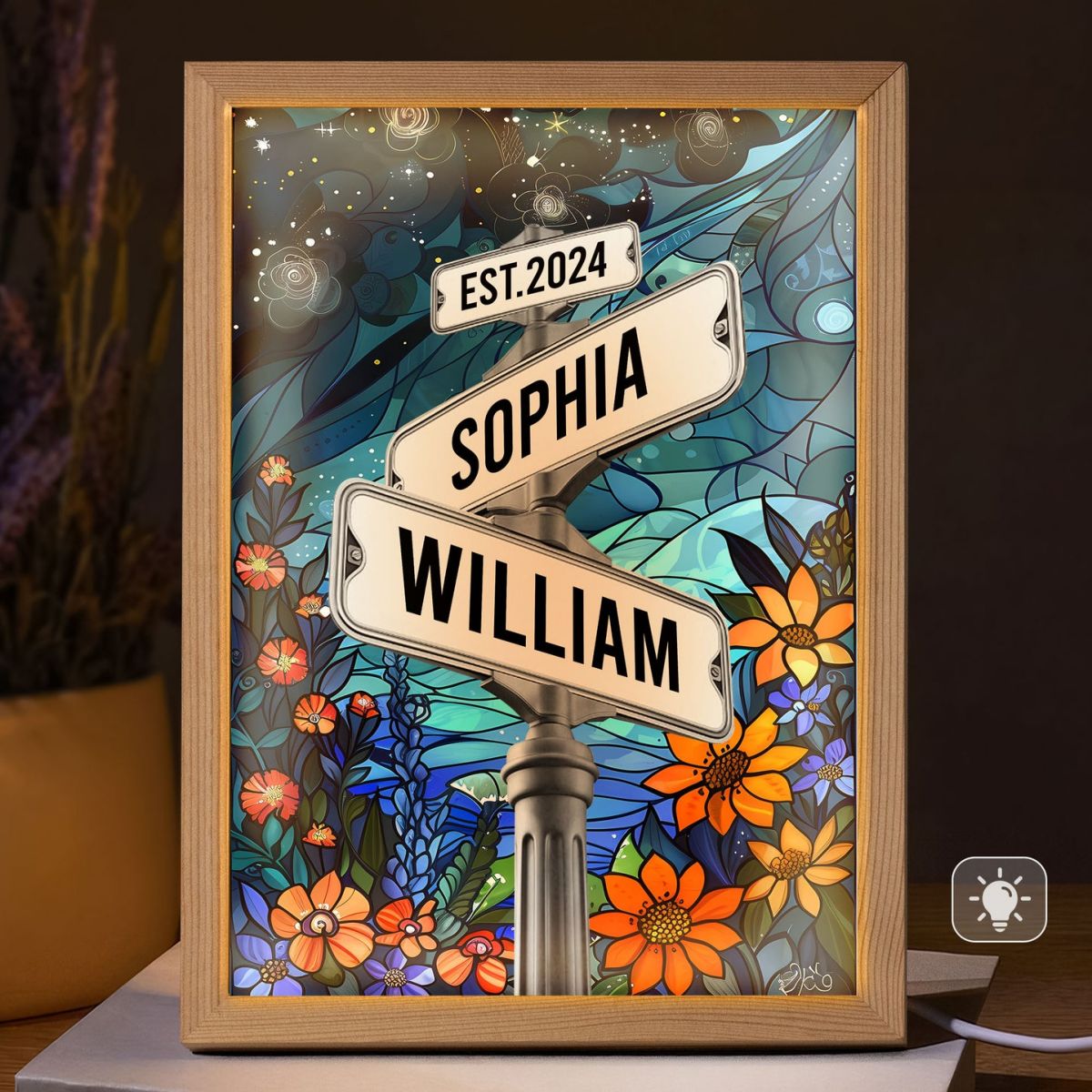 Custom Names Couple Street Sign Personalized Light Up Picture Frame