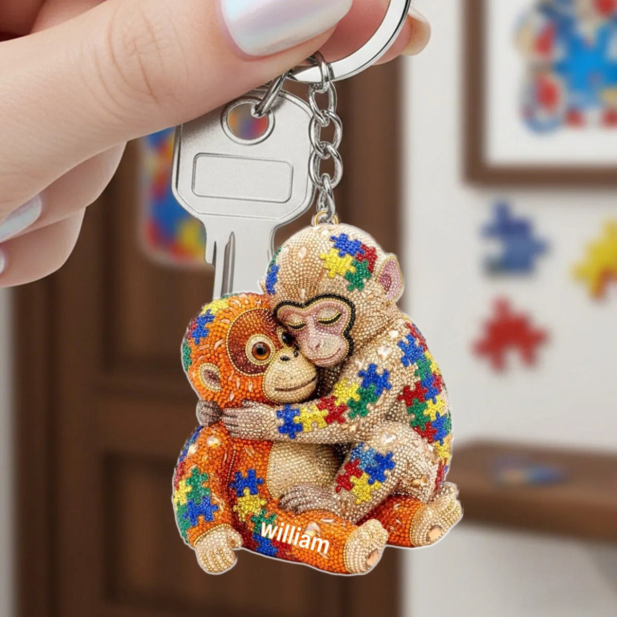 Autism Monkey Keychain - Personalized Gift For Autism Mom