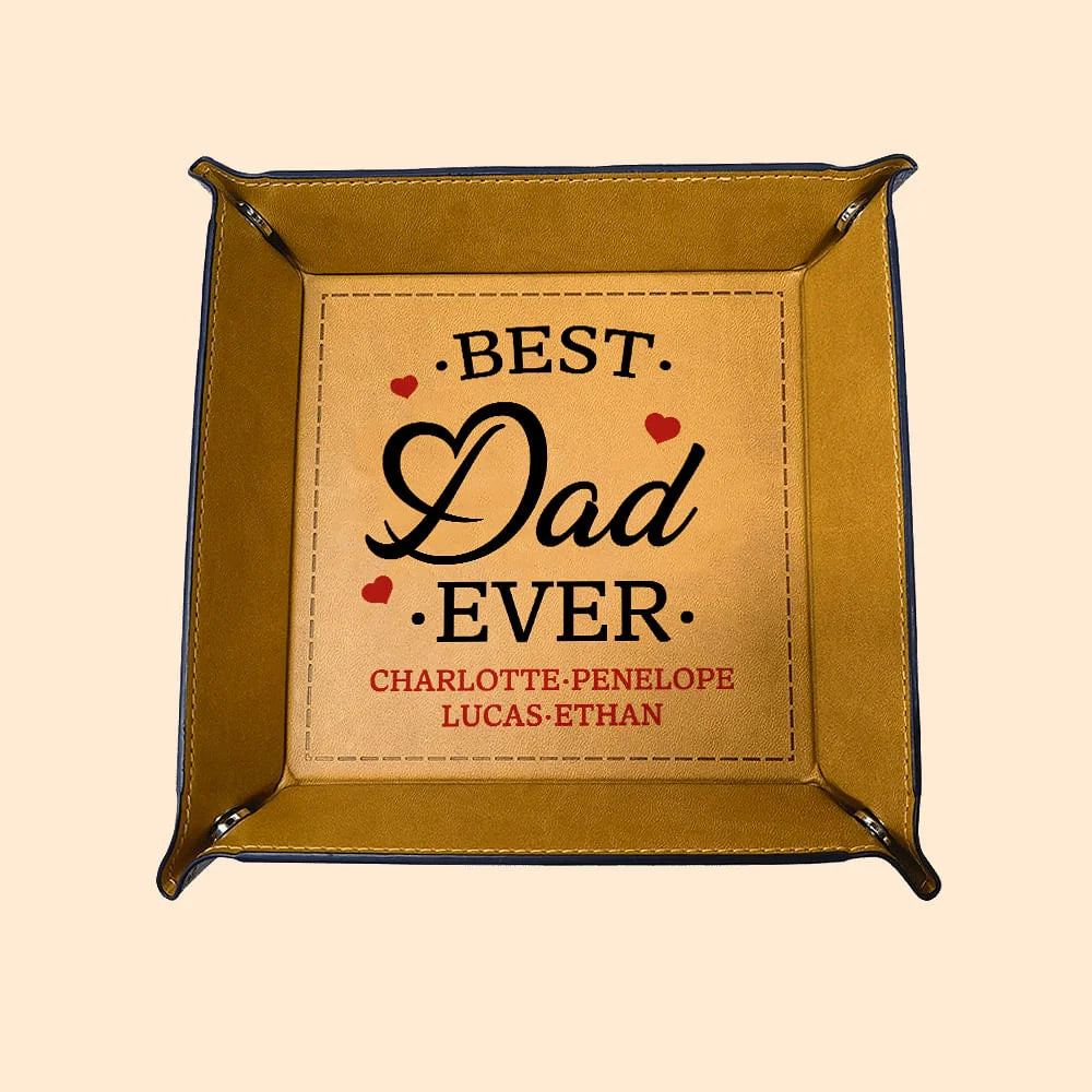 Personalized Best Dad Ever Leather Catchall Snap Tray Gift For Father Grandpa