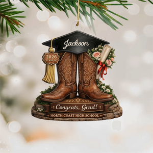 Custom Cowboy Boots Graduation Hanging Ornament – Class Of 2026 Keepsake For Seniors