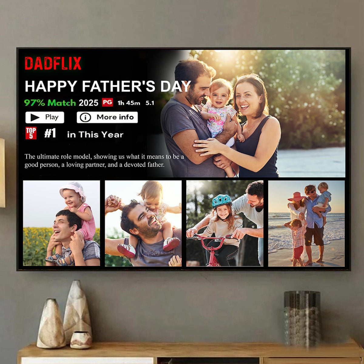 Dadflix Personalized Movie Landscape Canvas Poster,  Father's Day Gift for Dad Movie Poster