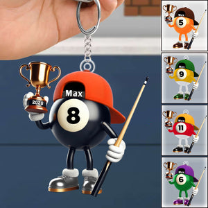 Custom Name Billiard Keychain, Billiard Lover Gift