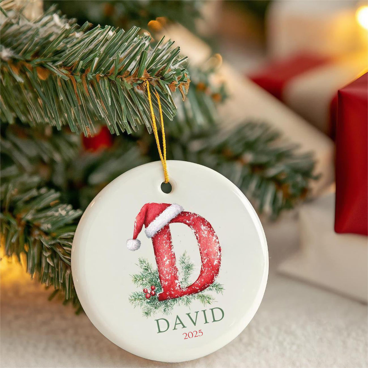 Personalized Family Letter Name Christmas Ceramic Ornament