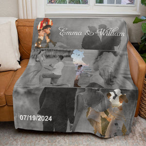 Met - Engaged - Married - Custom Photo Collage Blanket Personalized Couple Anniversary Wedding Gift