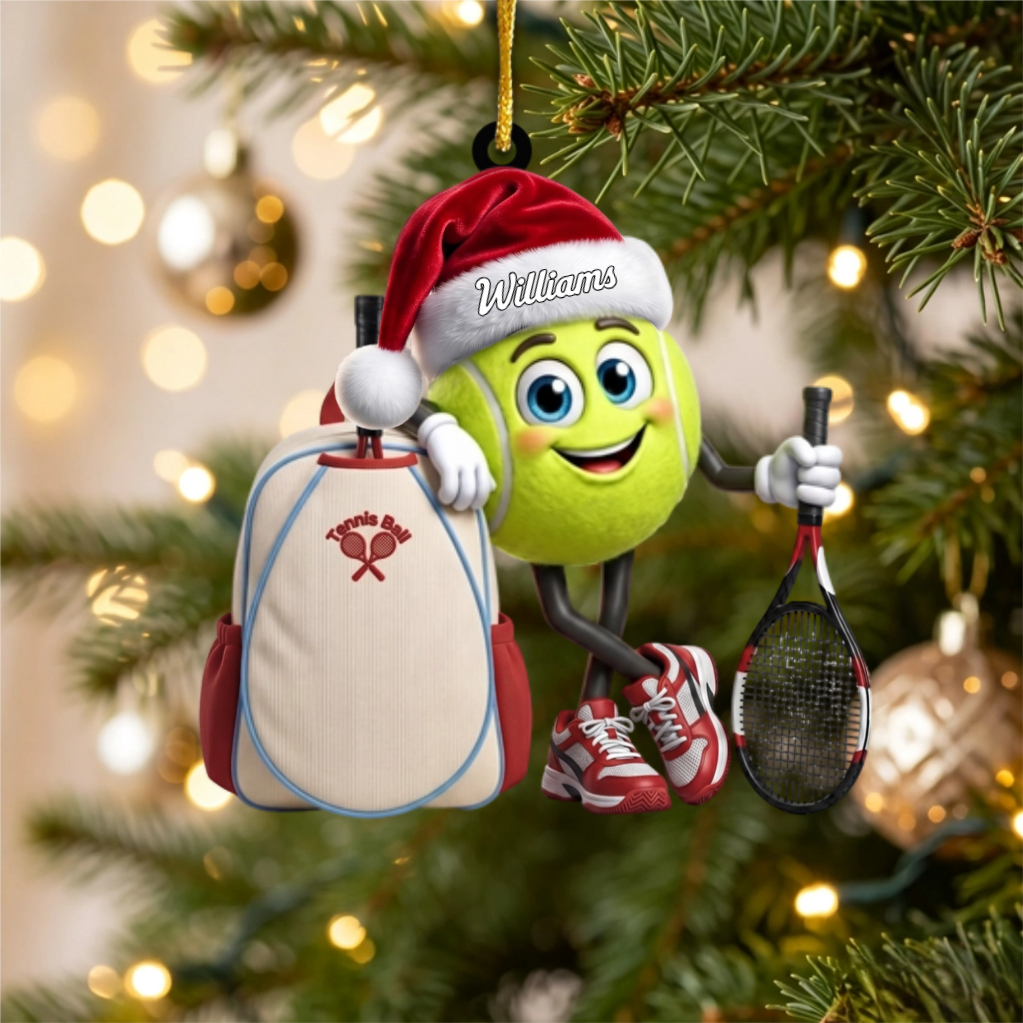 Tennis Racket & Backpack Design Christmas Acrylic Hanging Ornament – Personalized Tennis Ball Mascot Gift For Players