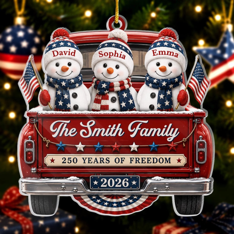 "Driven By Love, United By Freedom" – Custom Acrylic Ornament | Personalized America 250th Christmas Gift For Mom, Dad, Brother, Sister