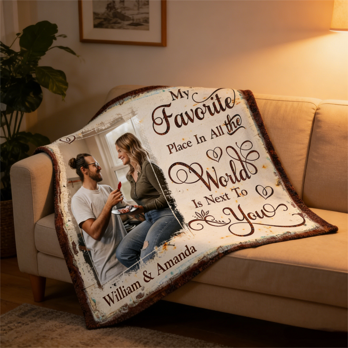 My Favorite Place In All The World Is Next To You Personalized Couple Blanket Gift For Boyfriend Girlfriend