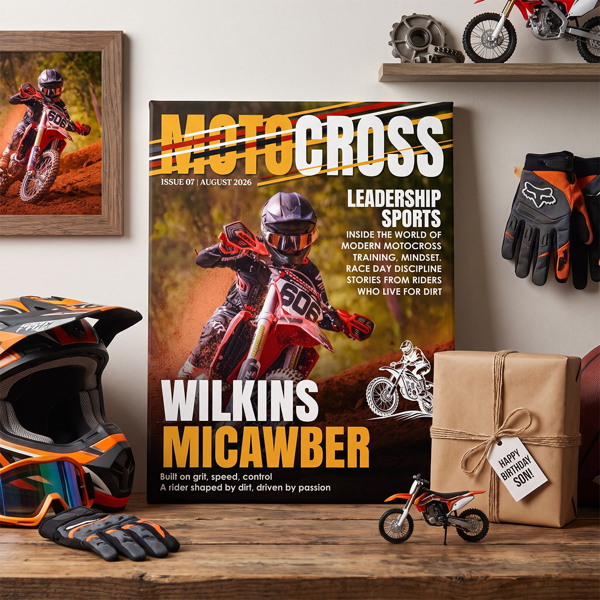 Custom Motocross Magazine Cover – Personalized Gift For Motocross Lovers & Dirt Bike Riders | Birthday Present For Son