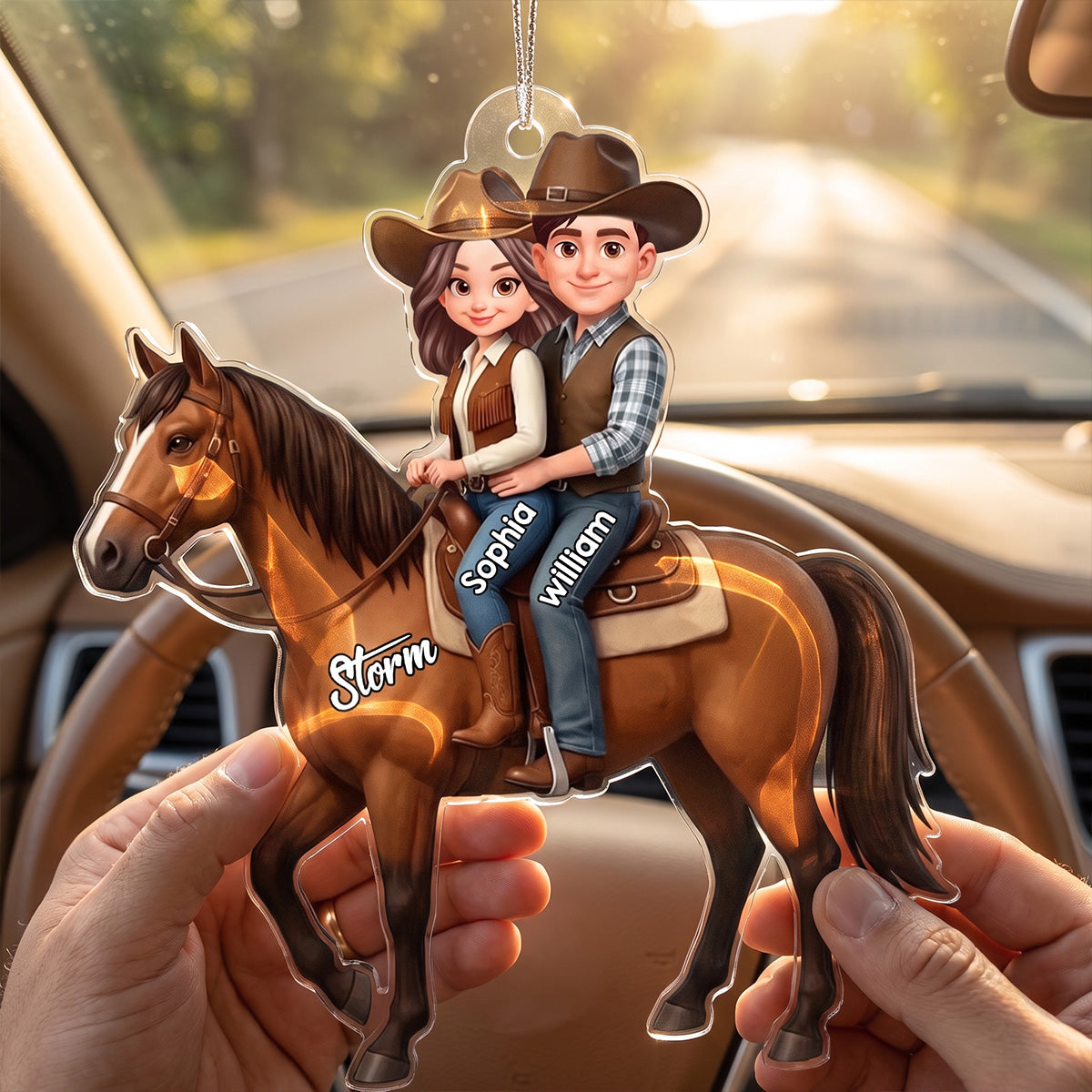 Personalized "Couple Riding A Horse" Acrylic Car Hanger – Unique Gift For Horse Lovers