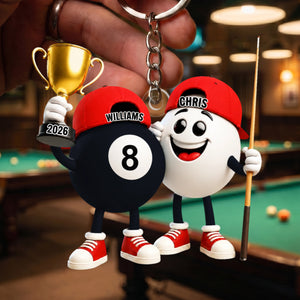 Personalized Custom Name Billiard Couple Keychain – A Fun Gift For Billiard Lovers & Pool Players